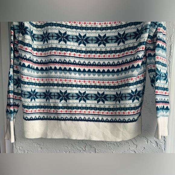 Talbots Teal and Ivory Patterned Mock Neck Sweater - Picture 5 of 11